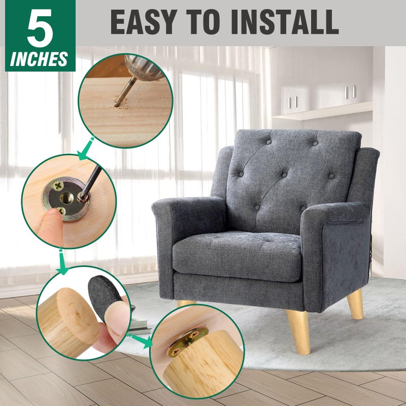 FoDau770 Rubber Wood Furniture Legs 5 Inches, Slant Tapered Wood Feet Mid Century Sofa Legs Set of 4, 5/16"" UNC Furniture Feet Replacement Parts for Cabinet Couch Dresser Chair Ottoman Table - Image 5